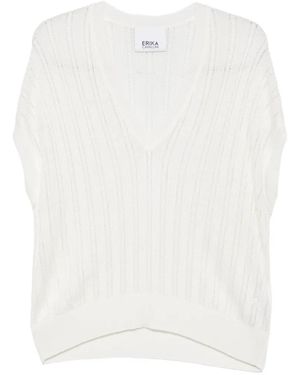 Erika Cavallini Semi Couture Pointelle-Knit V-Neck Vest - White