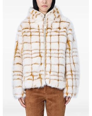 Moncler Check-Patterned Faux-Fur Jacket - Natural