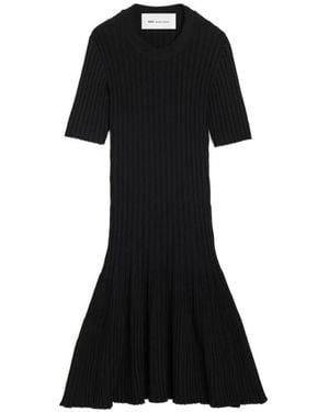 Ami Paris Godet Ribbed-Knit Flared Mini Dress - Black