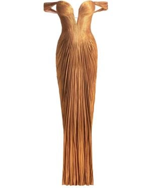 Maria Lucia Hohan Martina Pleated Off-Shoulder Gown - Brown