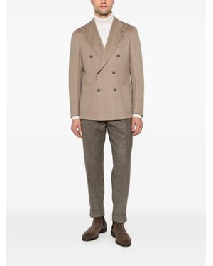 Berwich Chiaia Herringbone Pleated Trousers - Natural