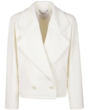 Stella McCartney Crest-Embroidered Wool Short Coat Cream - White