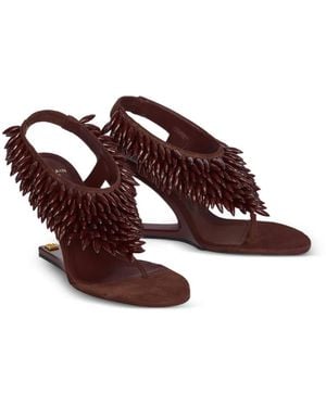 Balmain No Wedge Beaded Suede Sandals - Brown