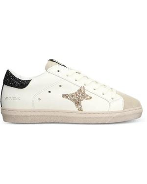 AMA BRAND Glitter-Embellished Star-Patch Trainers - White