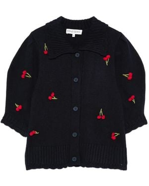 Stine Goya Embroidered-Cherries Collared Cardigan - Blue