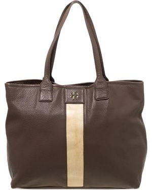Tory Burch ストライプ レザー ハンドバッグ - ブラウン