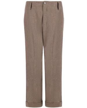 Alysi Turn-Up Cuff Pants - Brown