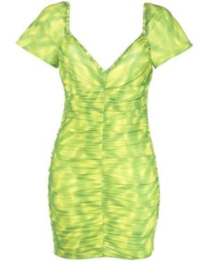 ROTATE BIRGER CHRISTENSEN Vestido corto fruncido con cuello en V - Amarillo