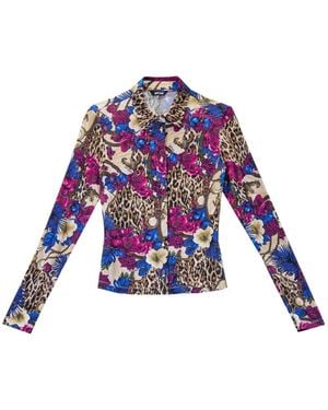 Just Cavalli Floral-Print Leopard-Pattern Shirt - Purple