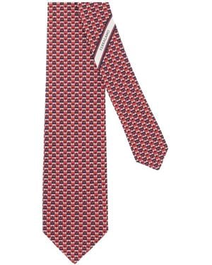Ferragamo Geometric Diagonal Stripe Tie - Red