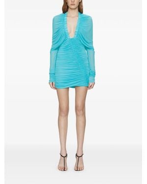 Christopher Esber Orion Micro Draped Long-Sleeve Mini Dress - Blue