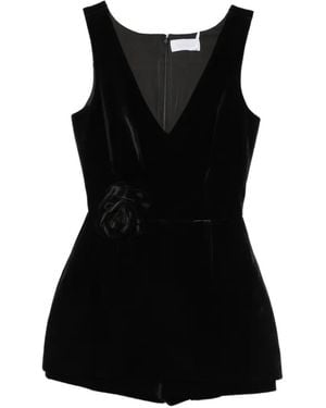 Adamaris V-Neck Rose-Detail Playsuit - Black