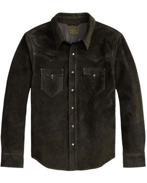 RRL Press-Stud Leather Overshirt - Black