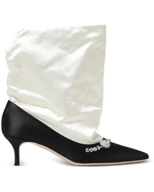 Manolo Blahnik Crystal-Embellished Satin Ankle Boots - White