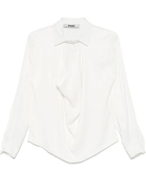Pink Wrap-Effect Blouse - White