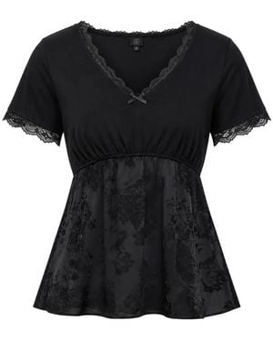 MM6 by Maison Margiela Lace-Trim Floral-Jacquard Top - Black