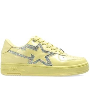 A Bathing Ape Bape Sta Crystal-Embellished Leather Trainers - Yellow