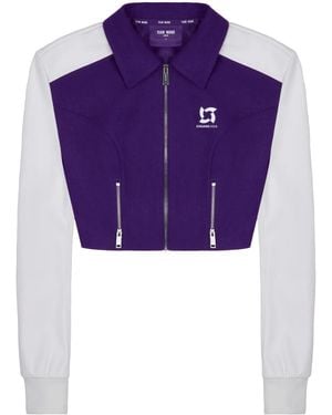 TEAM WANG design Panelled Zip-Up Cropped Jacket - Purple