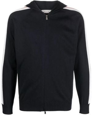 Corneliani Striped-Sleeve Zip-Up Hoodie - Blue