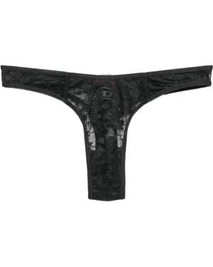 DIESEL Micro-Punchy Logo-Detail Lace Thong - Black