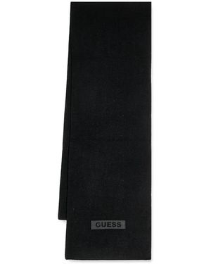 Guess Logo-Patch Knitted Scarf - Black