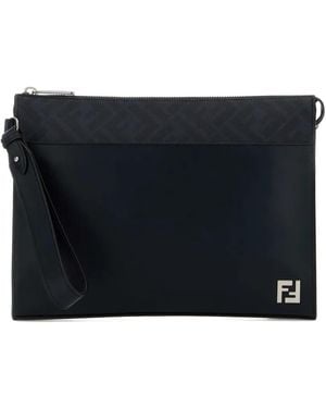 Fendi Clutch Bag With Ff Appliqué - Black