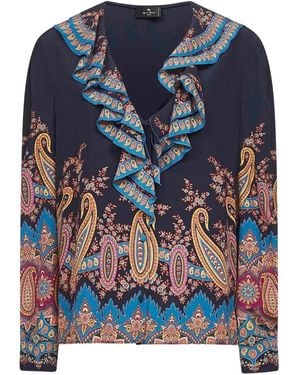 Etro Paisley-print Ruffled Top - Blue