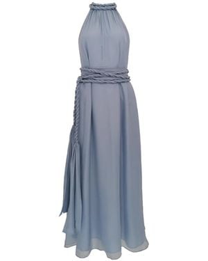 Azeeza Dany Halterneck Rope-Belt Midi Dress - Blue