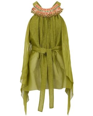 Alberta Ferretti Beaded Halterneck Blouse - Green