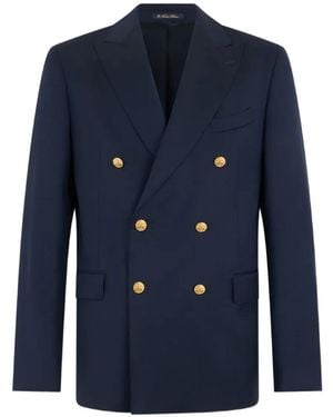 Brooks Brothers Double-Breasted Virgin Wool Blazer - Blue