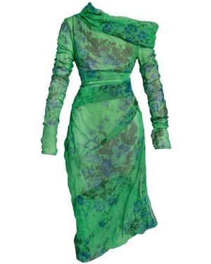Erdem Floral-Print One-Shoulder Dress - Green