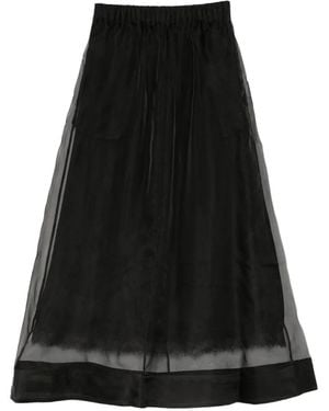YEAREAST Sheer-Panel Lace-Trim Skirt - Black
