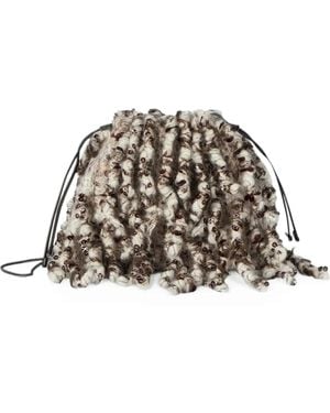Brunello Cucinelli Dazzling Twist Embroidery Pouch Bag With Precious Chain - Grey