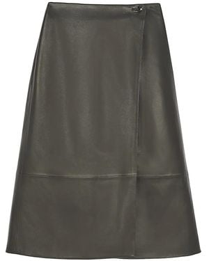 Yves Salomon Leather Midi Skirt - Gray