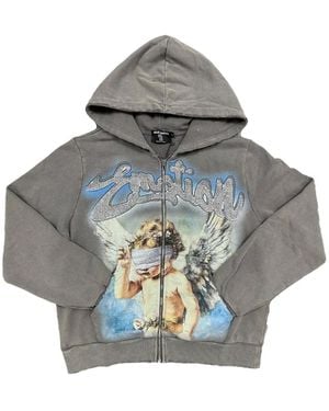 Mixed Emotions Rhinestone Graphic-Print Zip-Up Hoodie - Grey