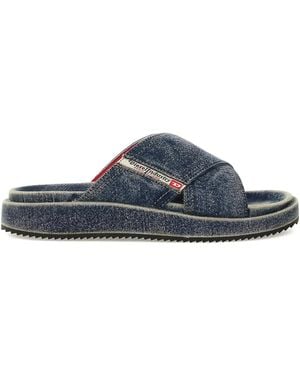 DIESEL クロスストラップ デニムサンダル - ブルー
