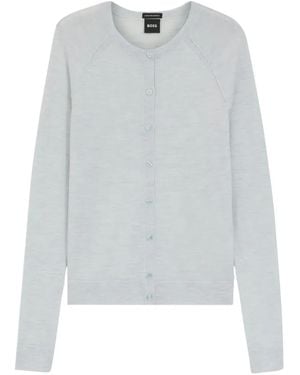 BOSS Raglan-Sleeve Wool Cardigan - White