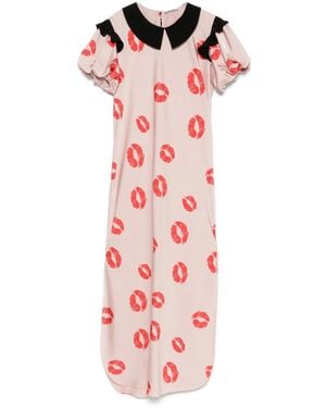 Parlor Kiss-Print Midi Dress - Pink