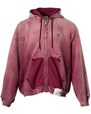 Maison Mihara Yasuhiro Distressed Sun-Faded Hoodie - Red