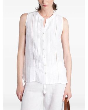 120% Lino Blouse En Maille Ajourée - White