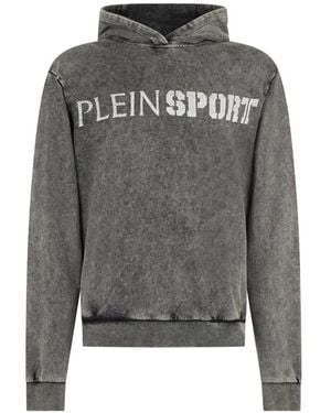 Philipp Plein Washed-Effect Crackle-Print Hoodie - Gray