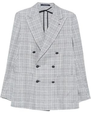 Tagliatore Plaid-Pattern Double-Breasted Blazer - Gray