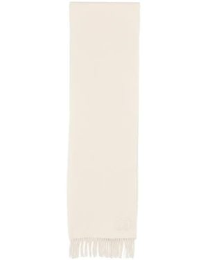 Max Mara Embroidered-Logo Fringed Scarf - White