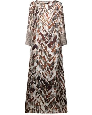Pierre Louis Mascia Houndstooth-Pattern Animal-Print Maxi Dress - Natural
