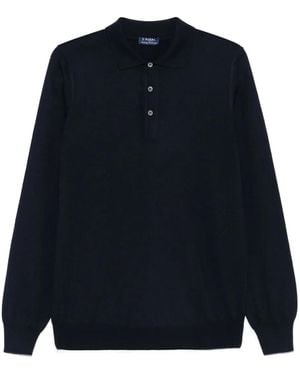 Barba Napoli Long-Sleeve Virgin-Wool Polo Shirt - Blue