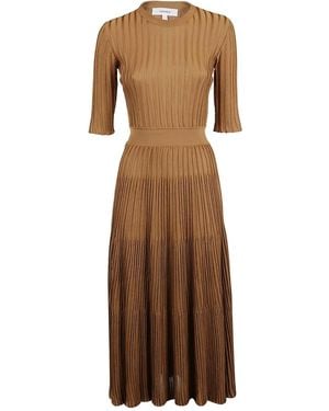 CASASOLA Ribbed Pleated Midi Dress - Brown