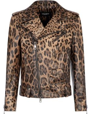 Dolce & Gabbana Leopard-Print Leather Jacket - Brown