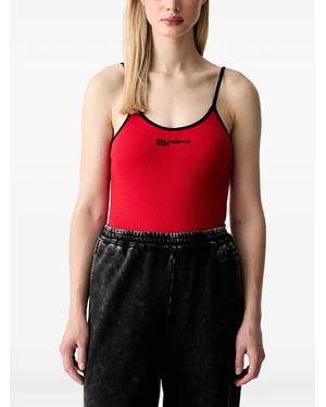 KARL LAGERFELD Logo-Print Ribbed Bodysuit - Red