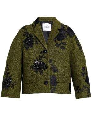 Erdem Embroidered Cropped Jacket - Green