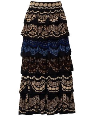 FARM Rio Ruffled Embroidered Maxi Skirt - Black